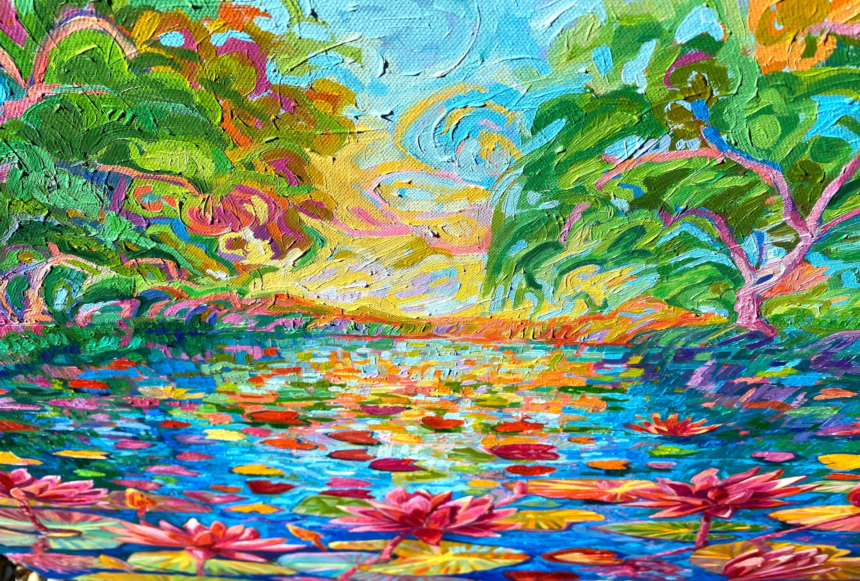 Waterlilies original oil painting, ready to hang canvas