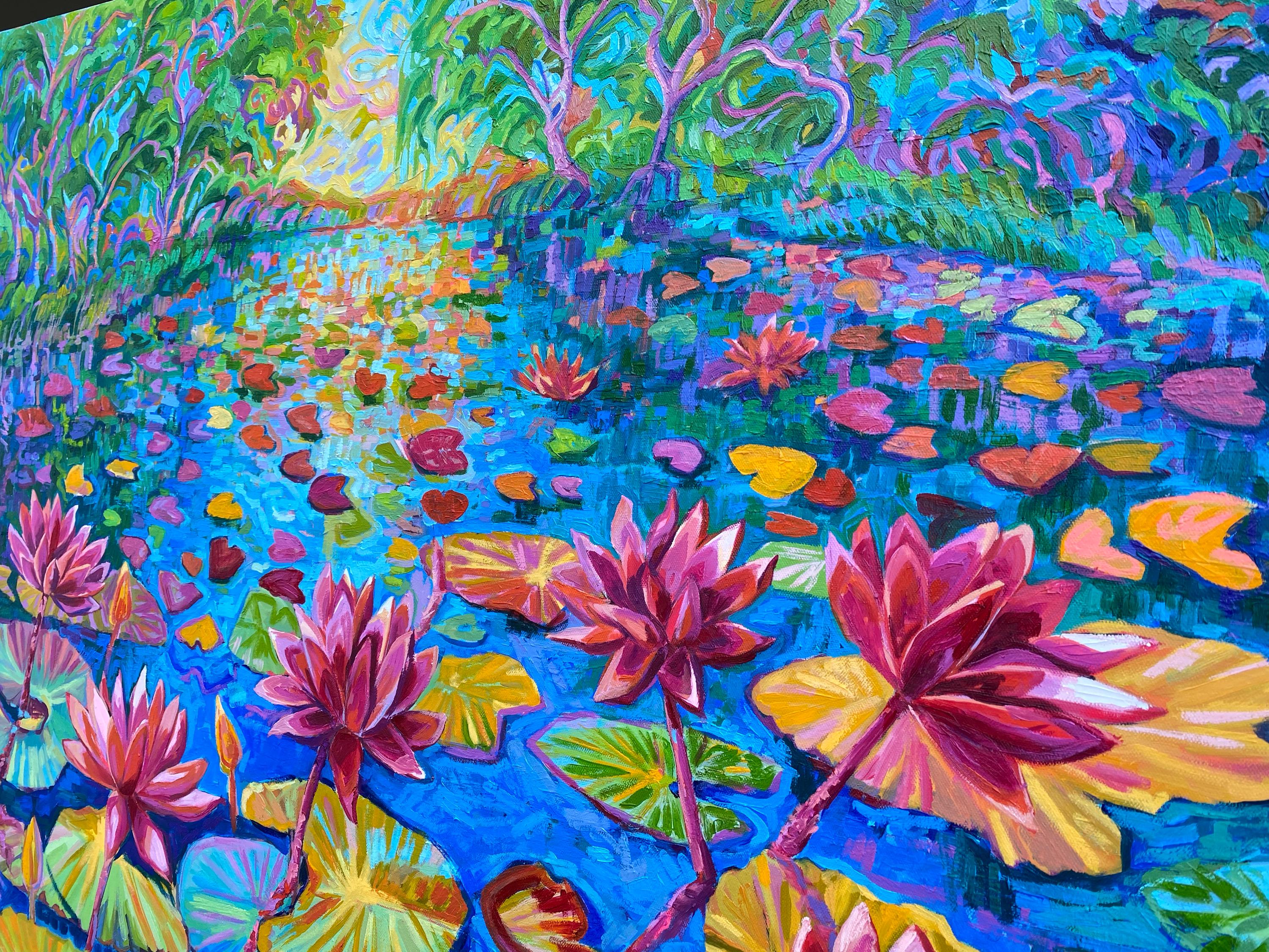Waterlilies original oil painting, ready to hang canvas