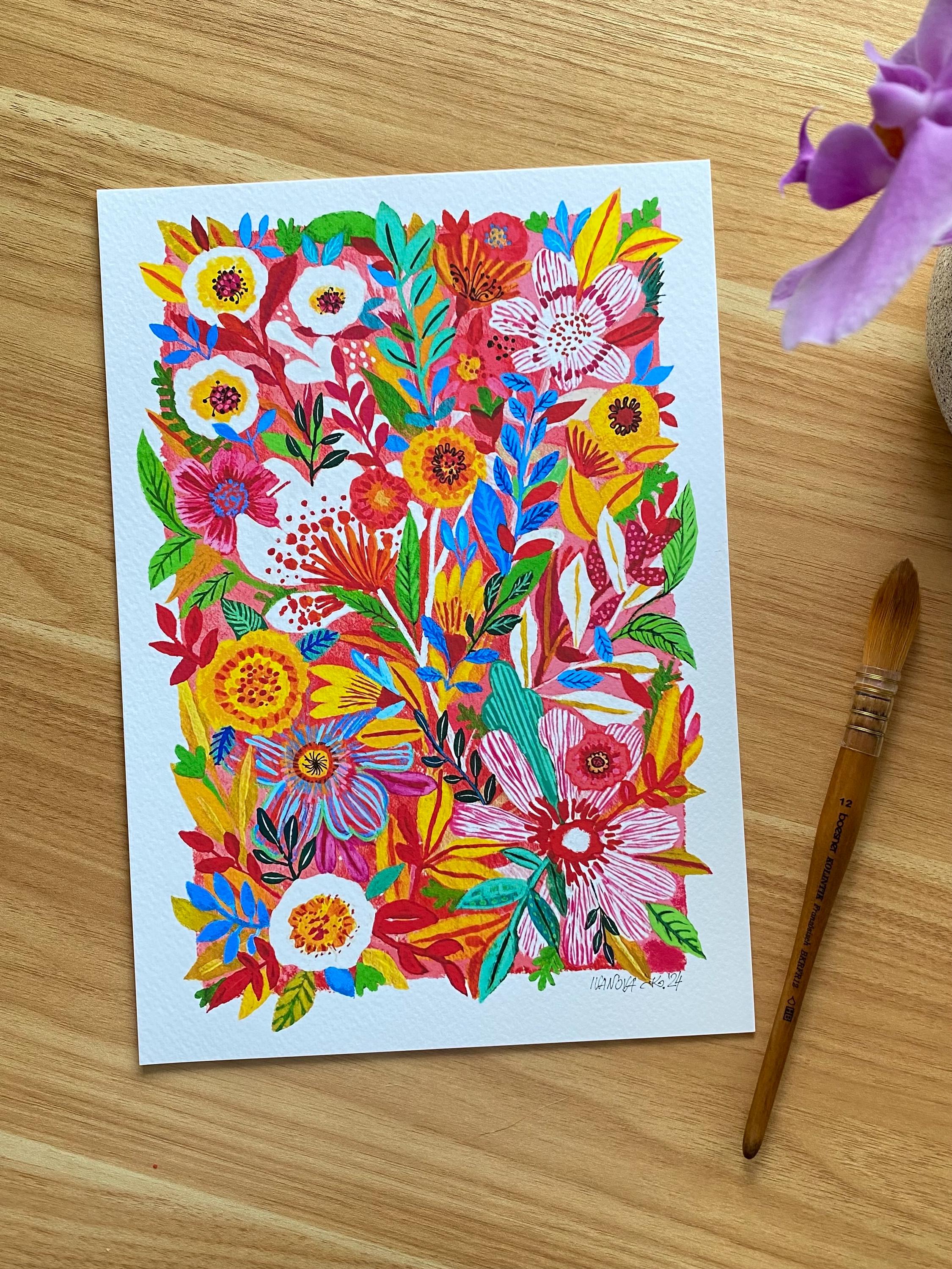 "Wild vibrant garden flowers" —  Giclée Art Print | Katerina Ivanova