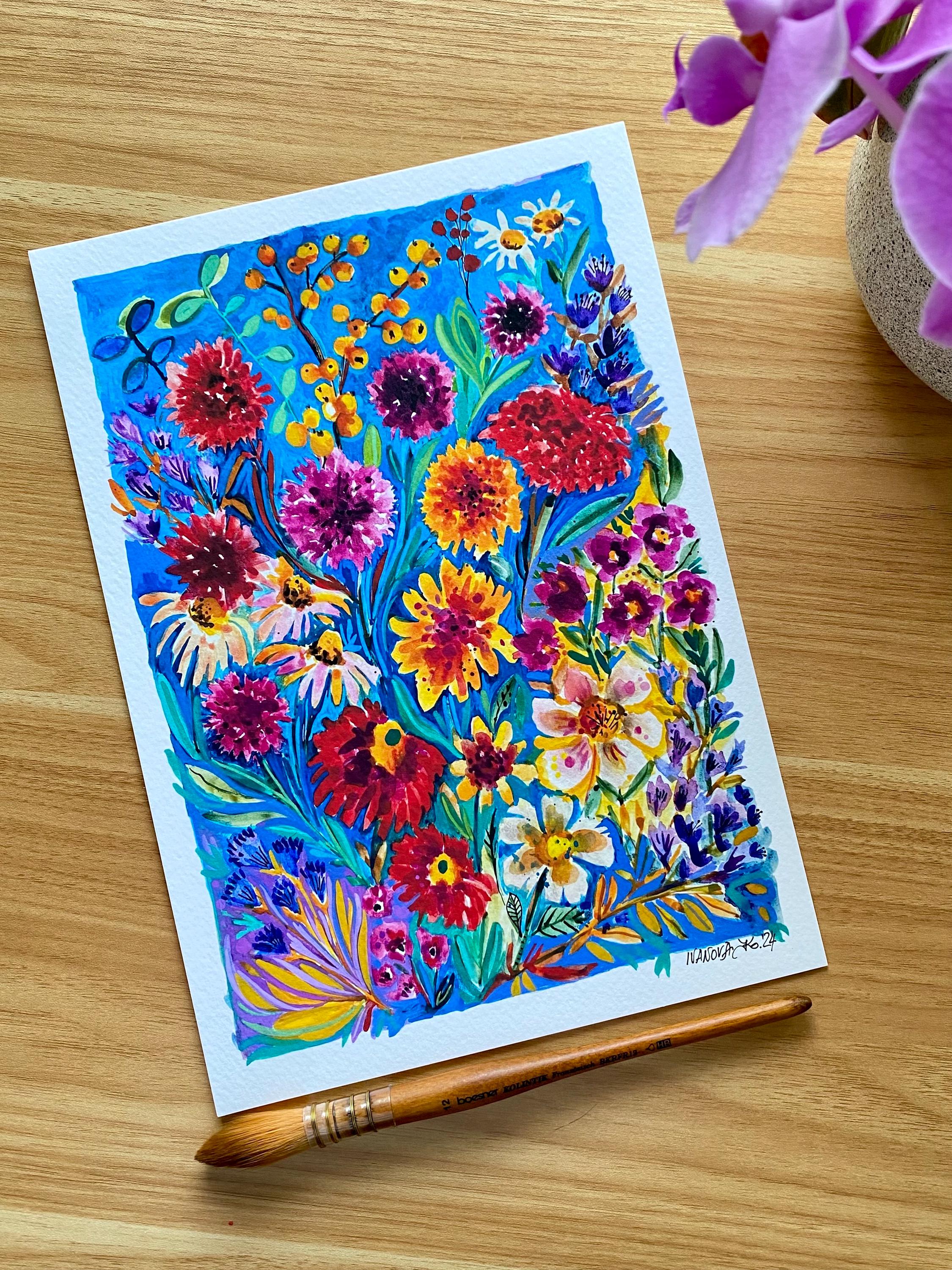 Original Gouache Flowers Painting on paper