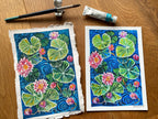 Water lilies painting, Original gouache watercolor painting on rough paper