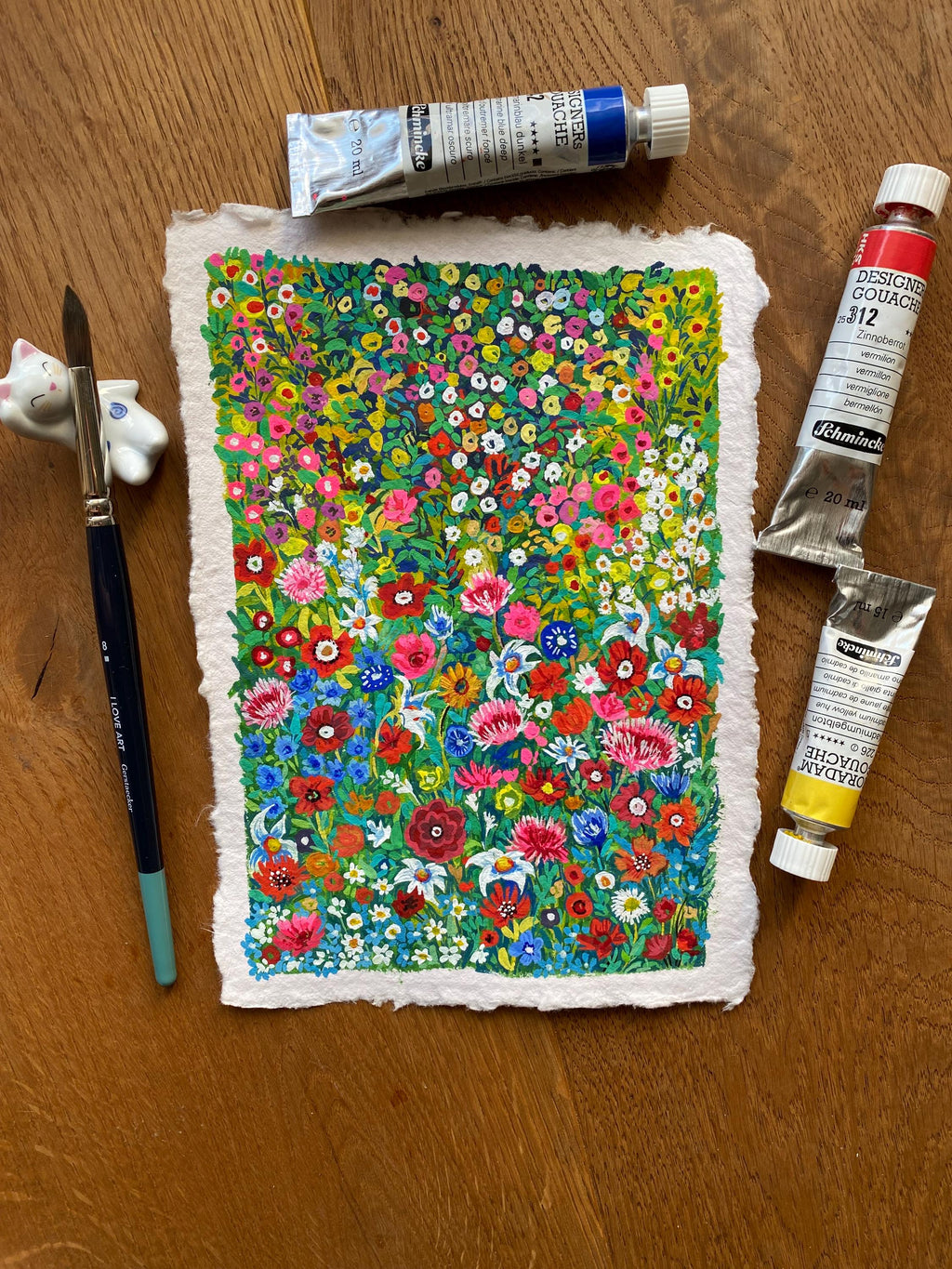 Wild flowers painting, Original gouache painting on rough paper