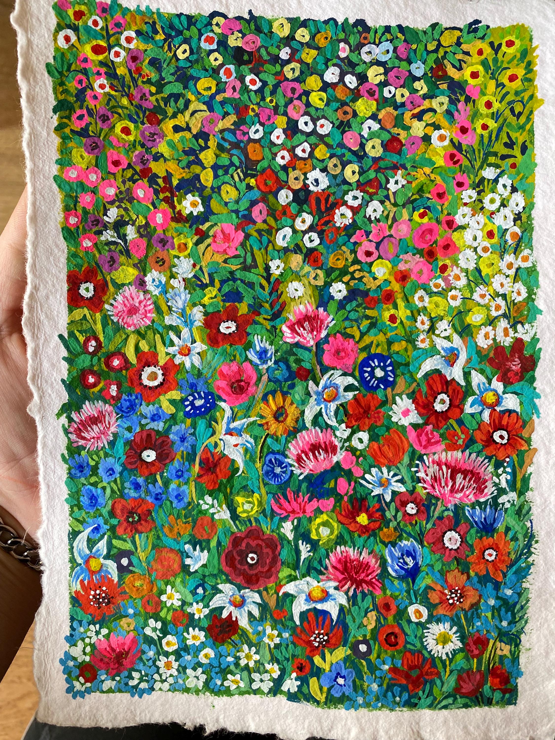 Wild flowers painting, Original gouache painting on rough paper