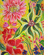 Bright flowers painting, Original gouache painting on rough paper