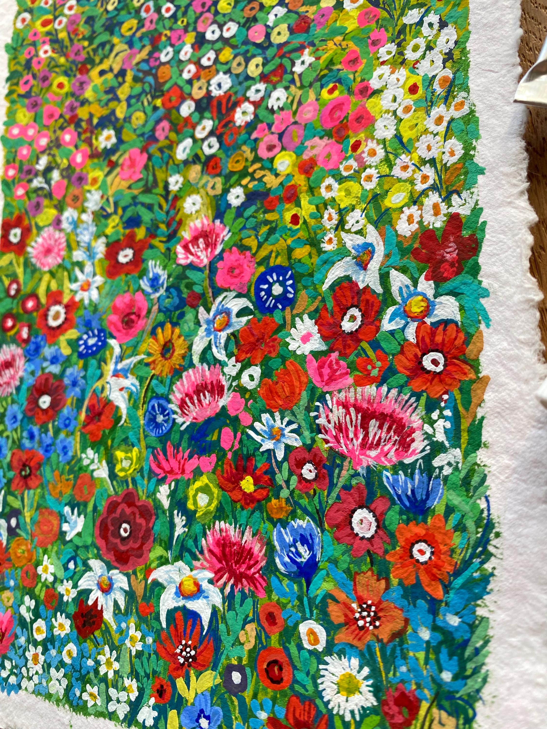 Wild flowers painting, Original gouache painting on rough paper