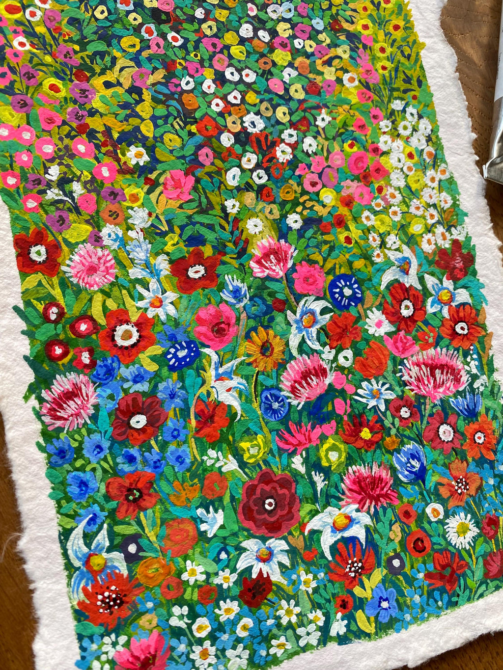 Wild flowers painting, Original gouache painting on rough paper