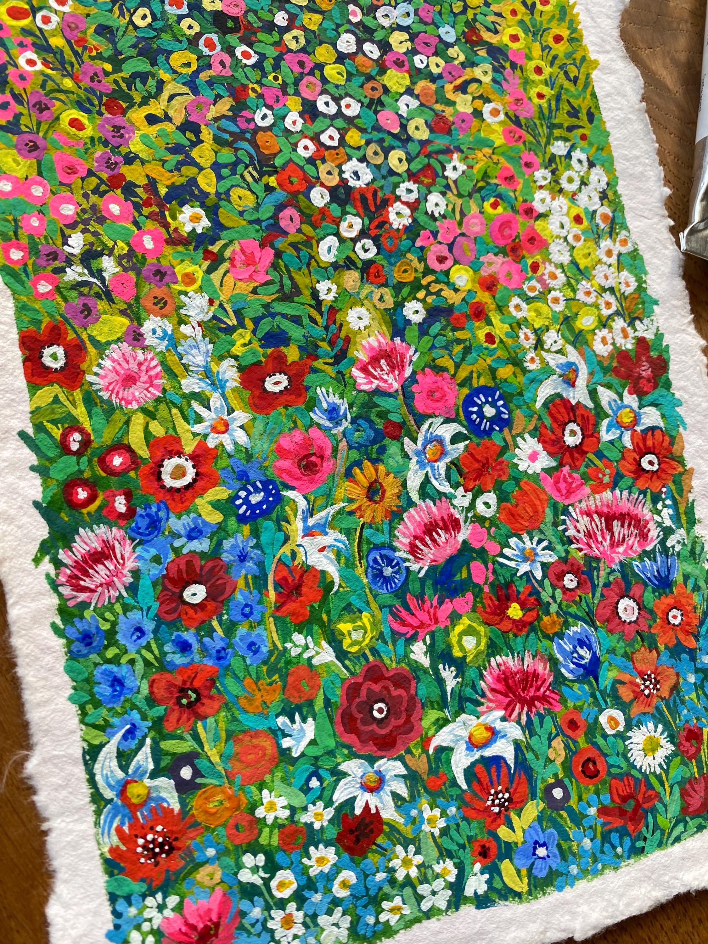 Wild flowers painting, Original gouache painting on rough paper