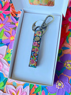 Hand-Painted Floral Leather Keychain, Gift for Keychain Lovers