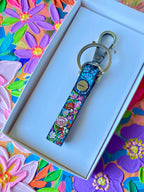 Hand-Painted Floral Leather Keychain, Gift for Keychain Lovers