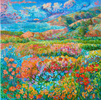 Framed Impressionist Original Oil Painting, Colorful Floral Landscape (19.6" x 19.6")
