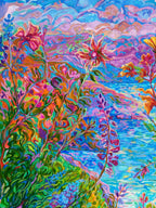 Original Oil Painting Vibrant landscape in impressionism, Blooming horizon