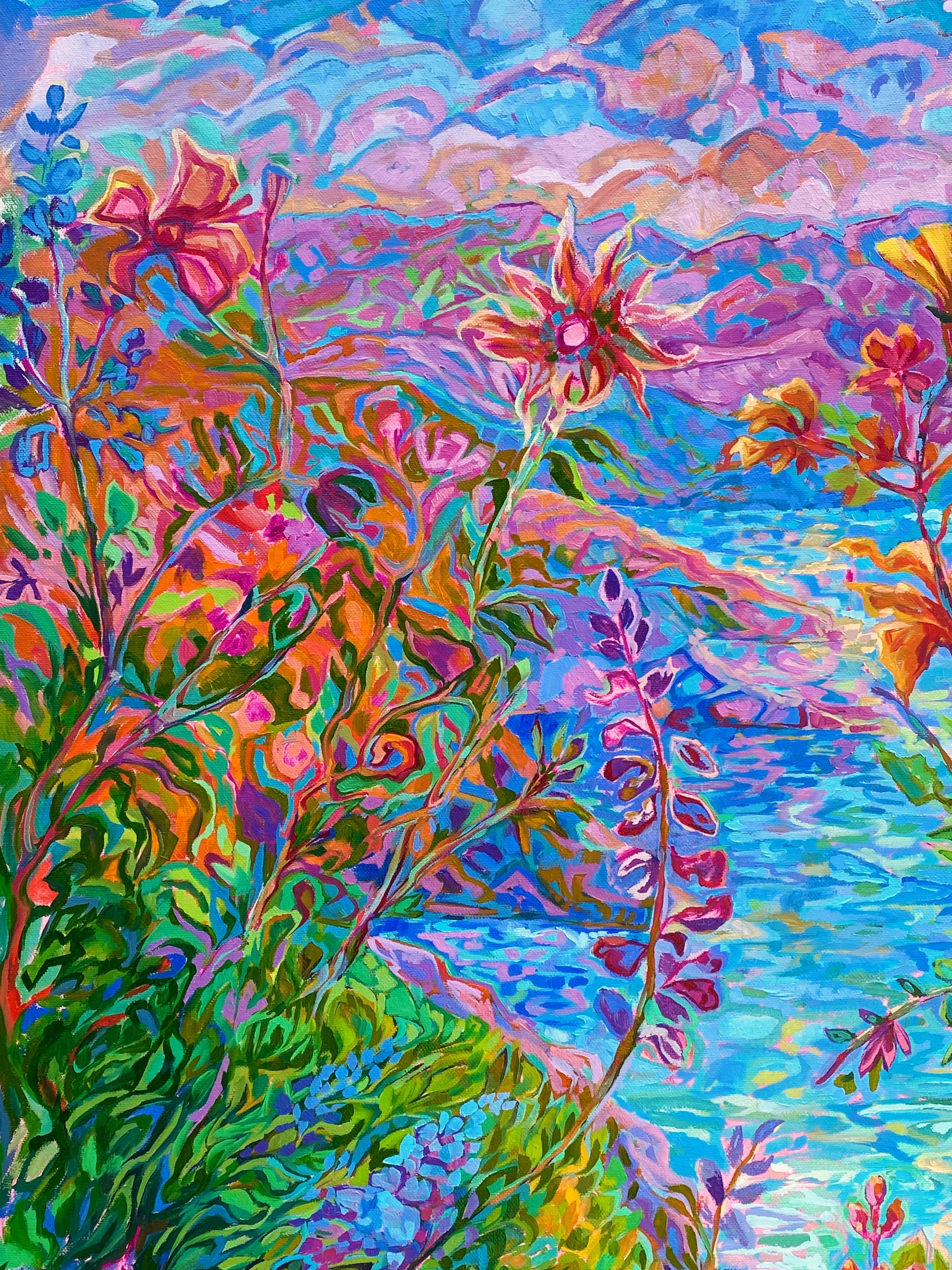 Original Oil Painting Vibrant landscape in impressionism, Blooming horizon