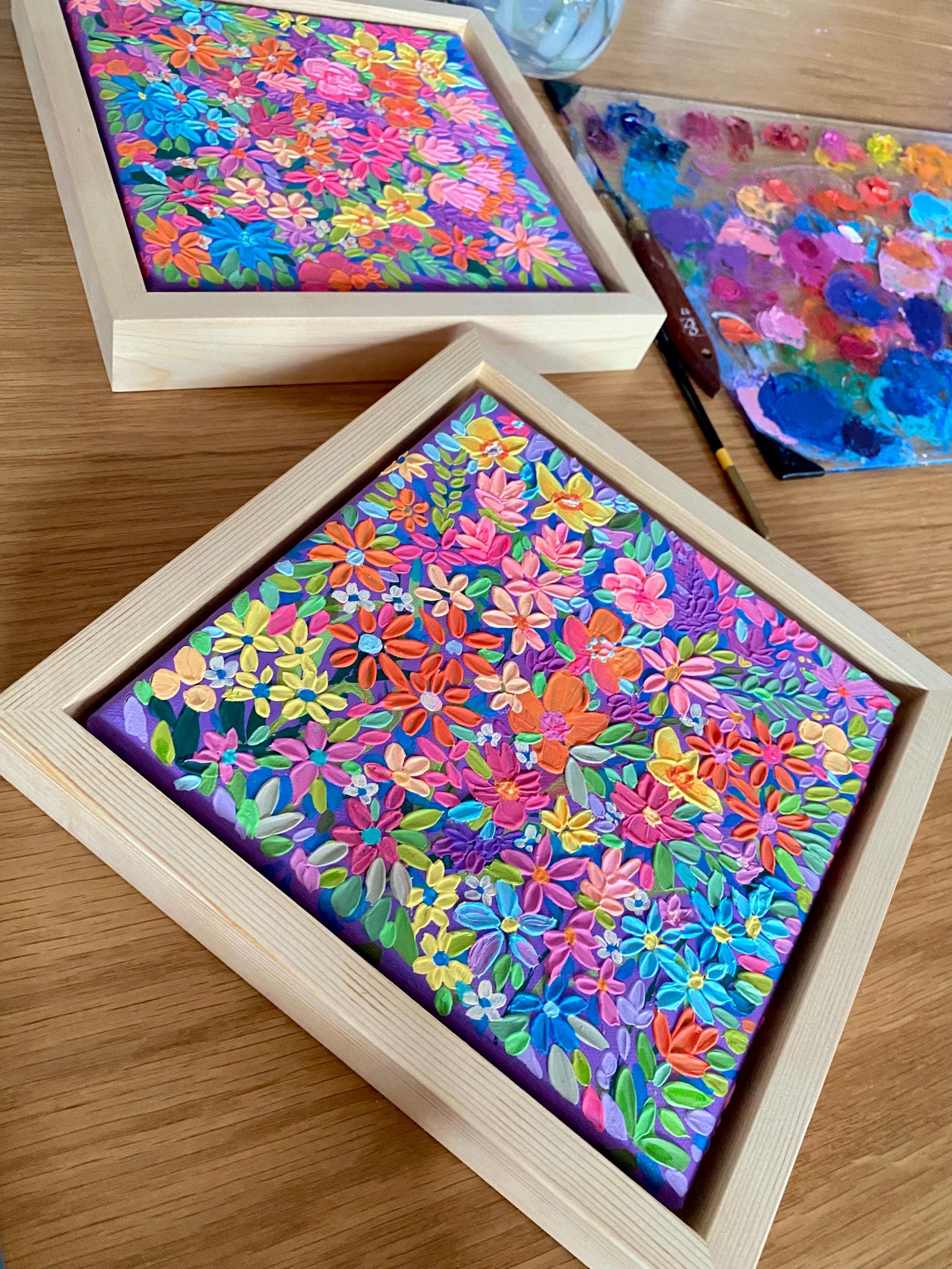 Textured Floral Painting on Canvas Set: Framed Acrylic Canvas Art