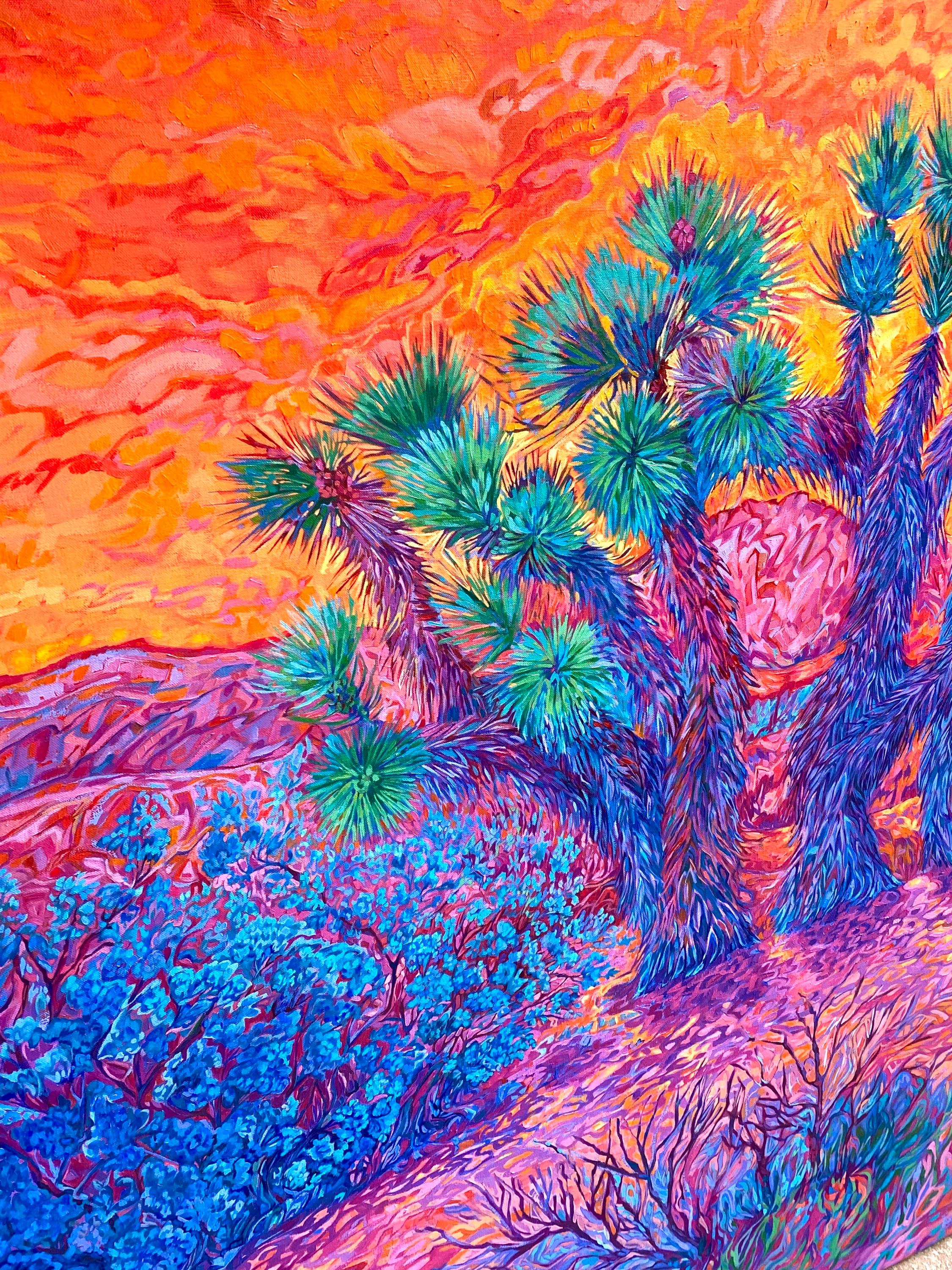 Original oil painting Vibrant Joshua trees in impressionism and expressionism