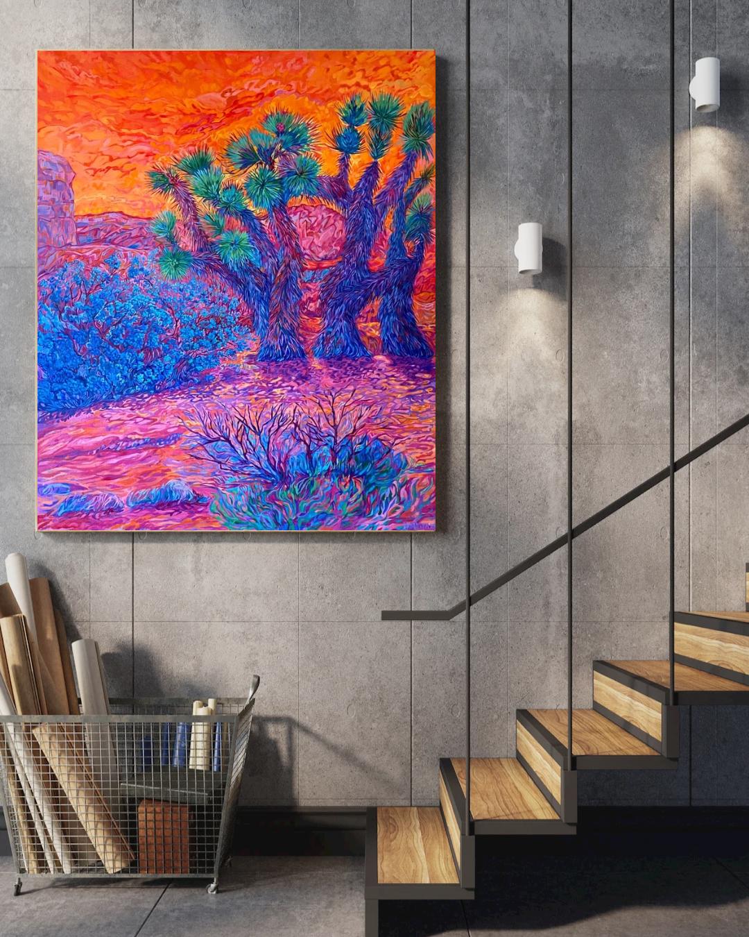 Original oil painting Vibrant Joshua trees in impressionism and expressionism