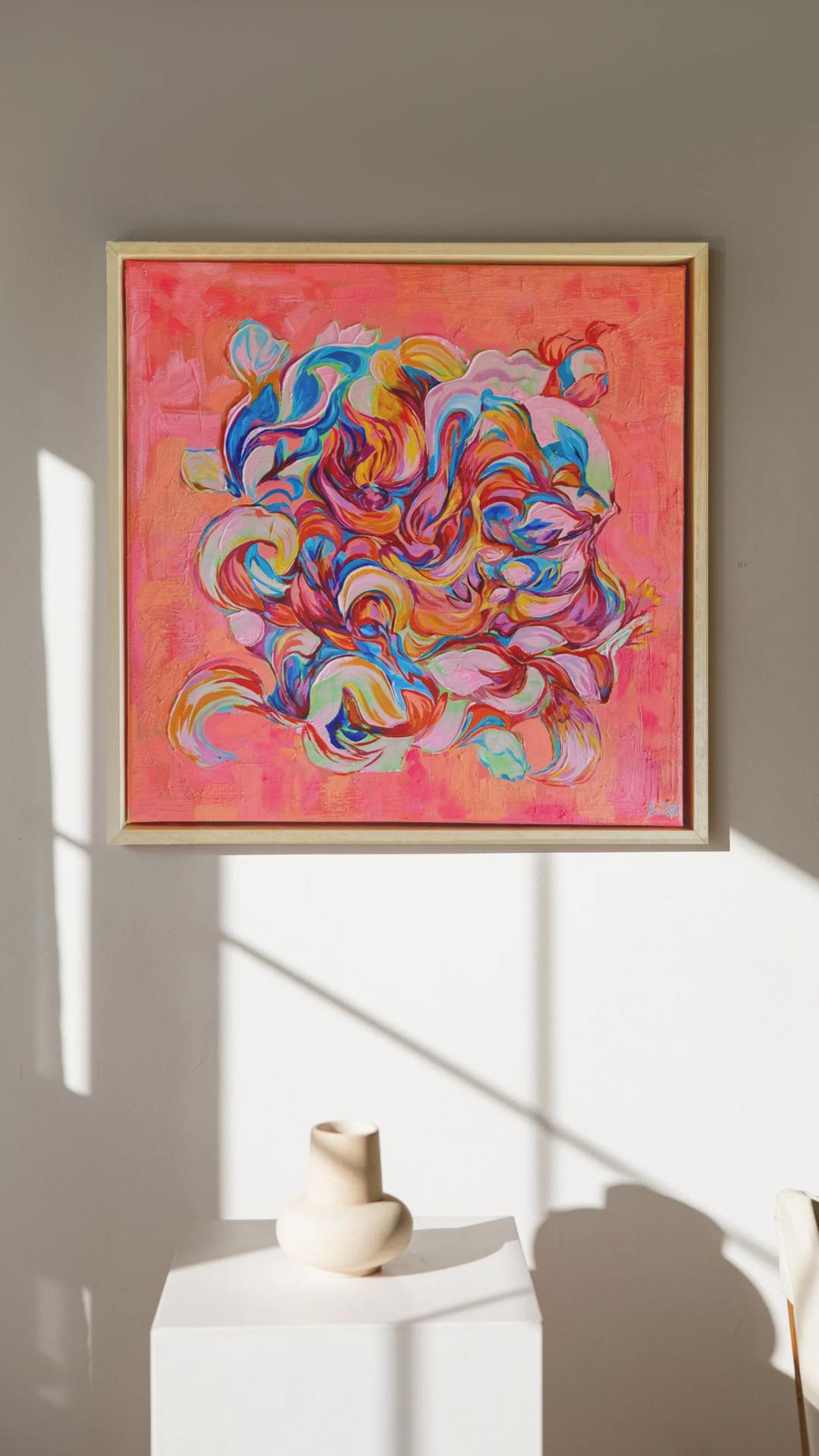 Original framed Abstract Painting, Happiness painting in Acrylic and Oil on Canvas