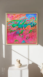 Original Framed Abstract Acrylic & Oil Painting on Canvas, Framed