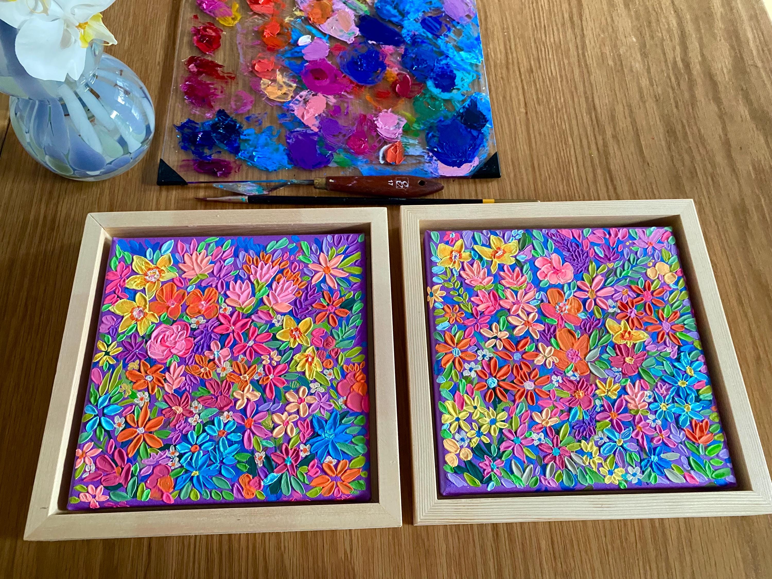 Textured Floral Painting on Canvas Set: Framed Acrylic Canvas Art