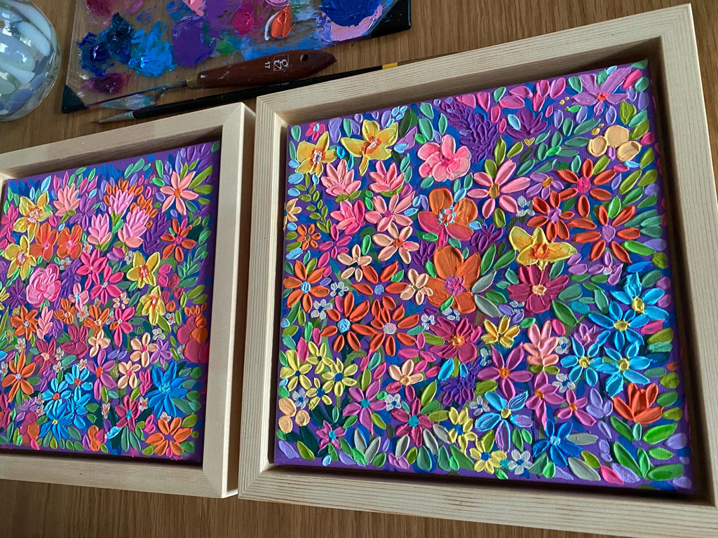 Textured Floral Painting on Canvas Set: Framed Acrylic Canvas Art