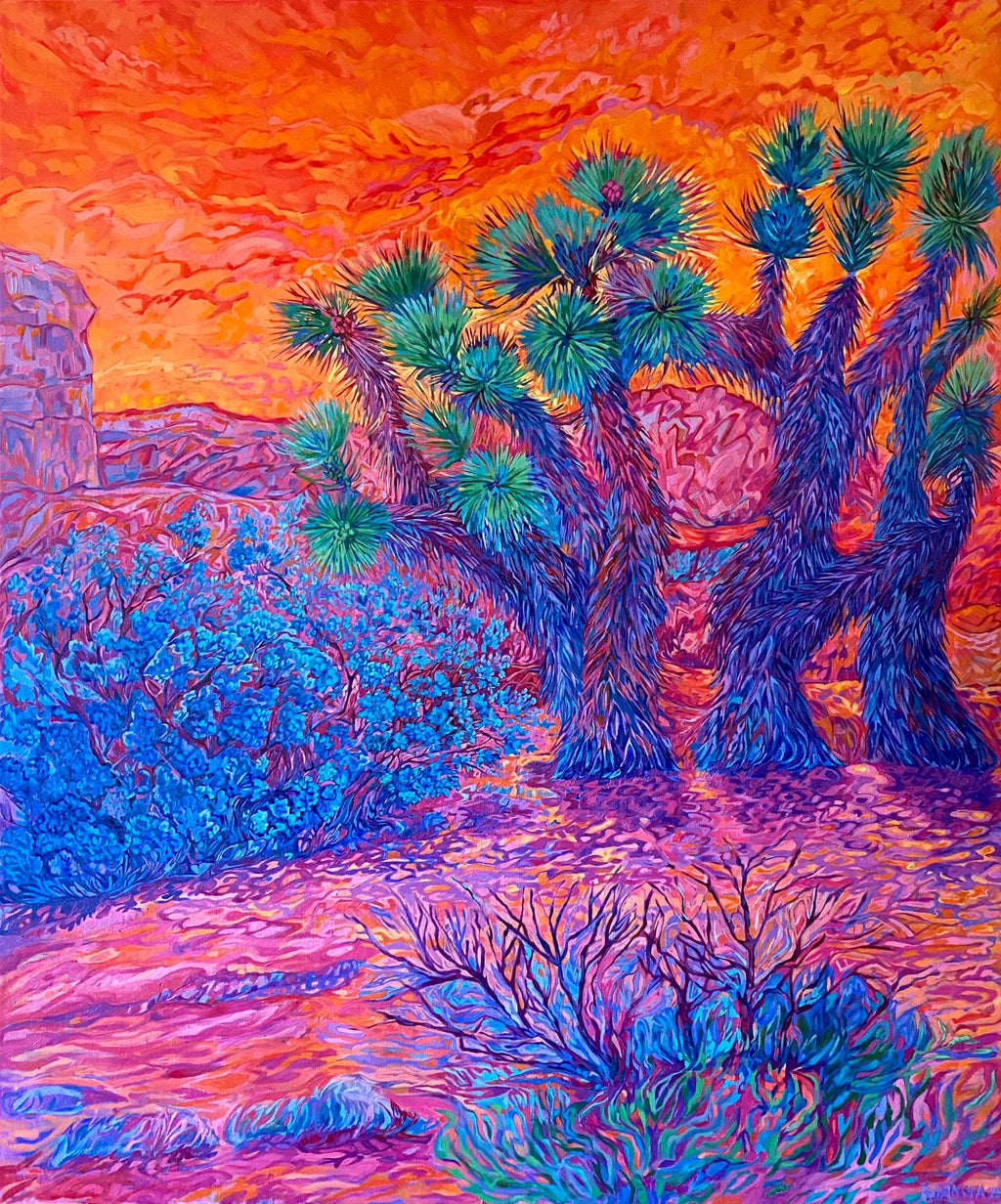 Original oil painting Vibrant Joshua trees in impressionism and expressionism