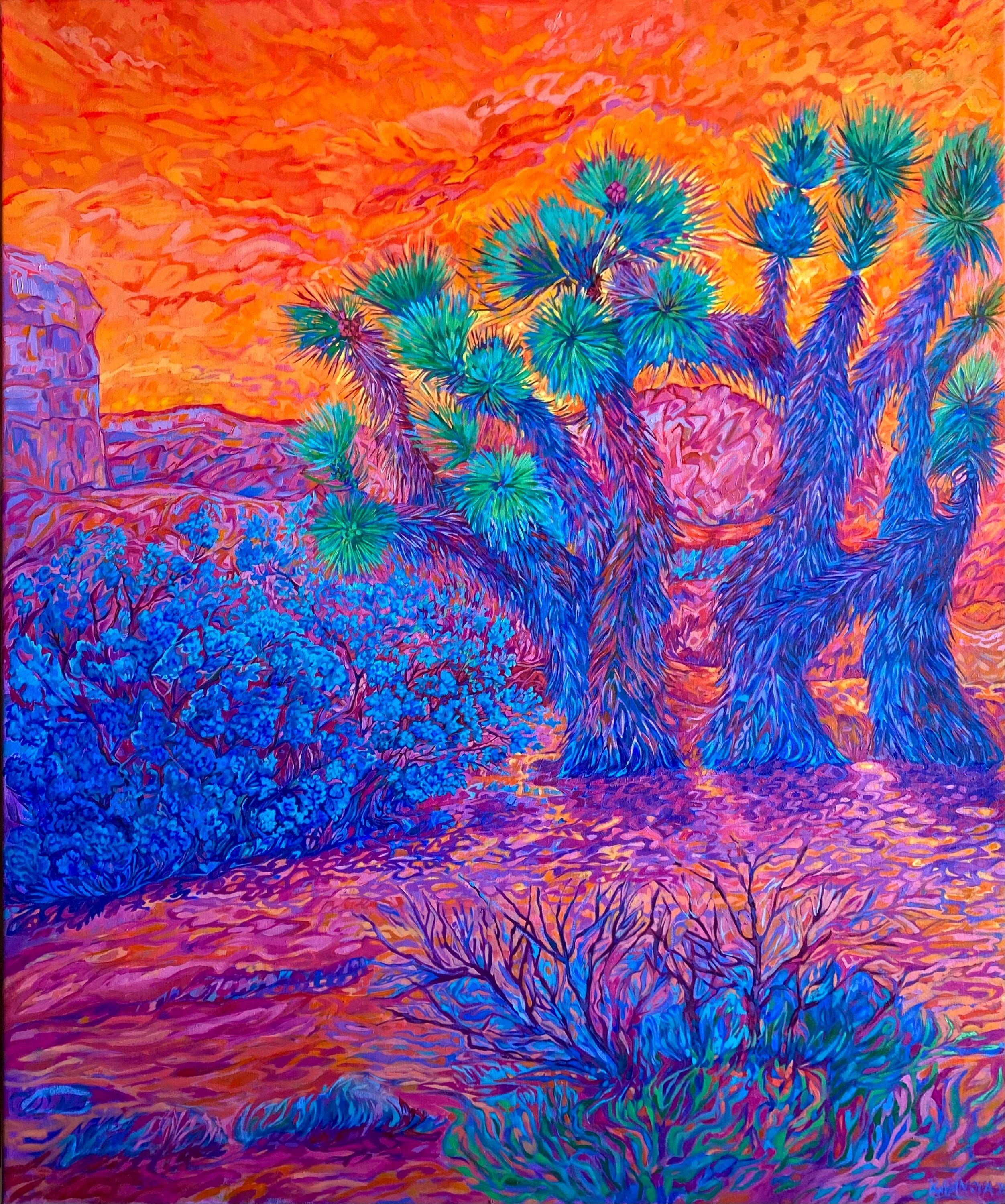 Original oil painting Vibrant Joshua trees in impressionism and expressionism