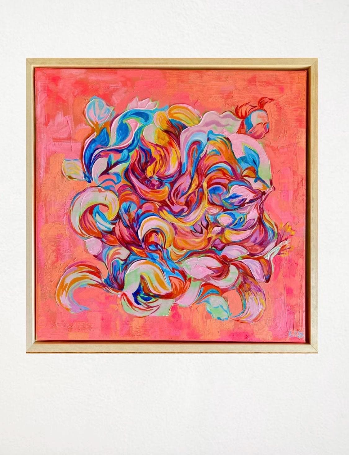 Original framed Abstract Painting, Happiness painting in Acrylic and Oil on Canvas