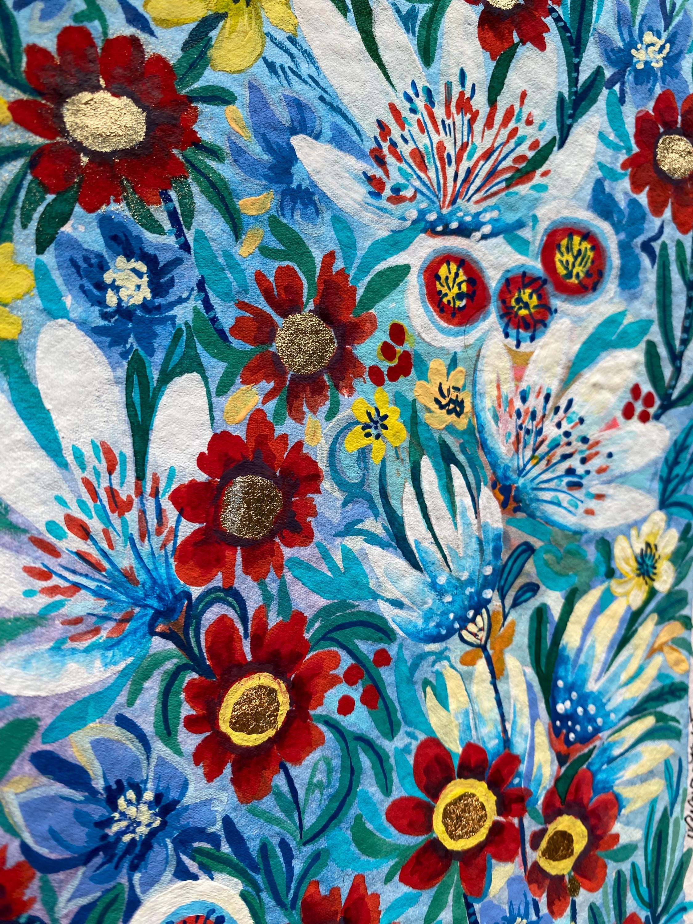 Wild winter flowers painting, Original gouache painting on rough paper
