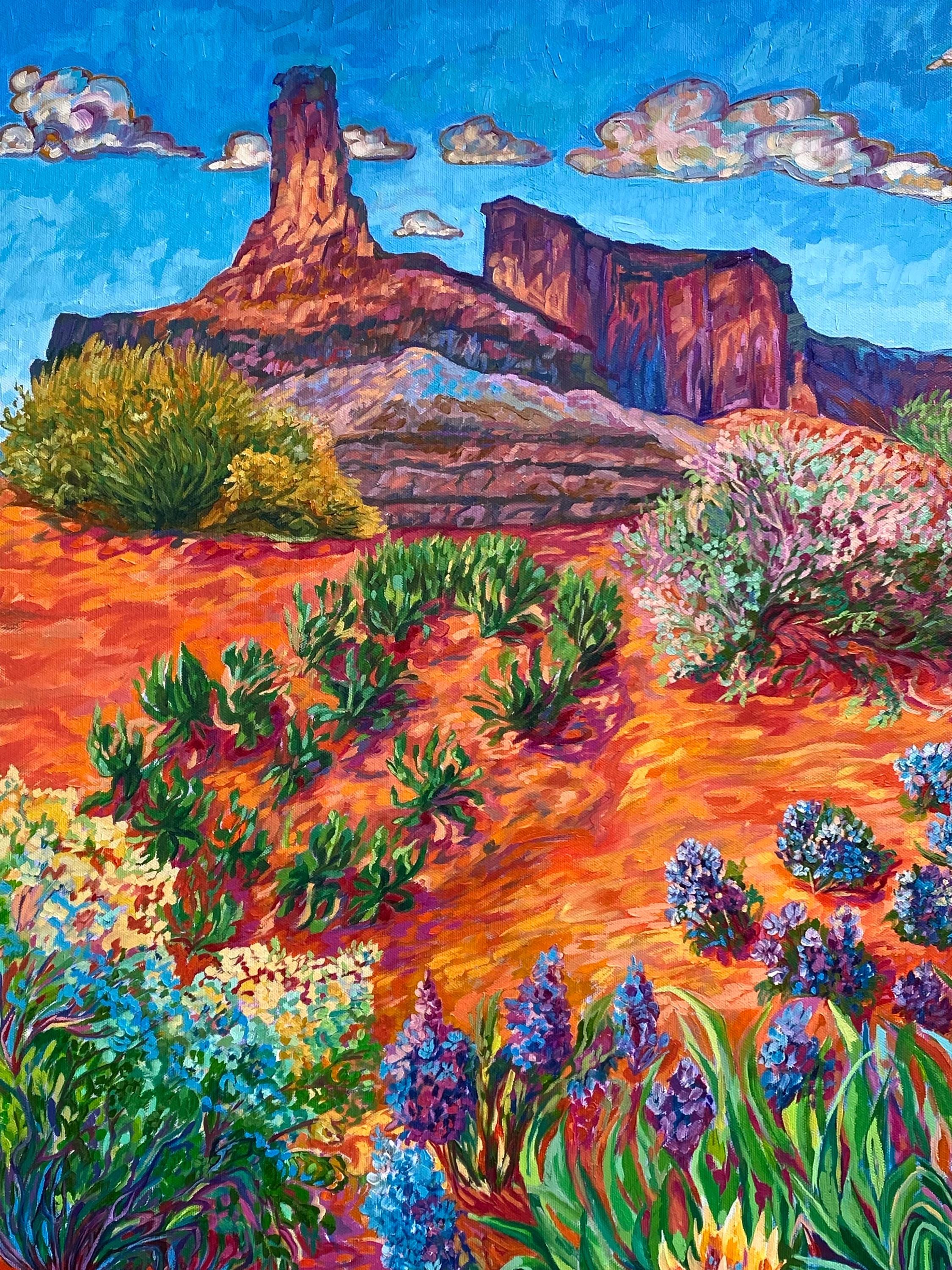 Original oil painting Cosmic orange desert landscape in impressionism and expressionism