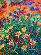 Original oil painting Cosmic orange desert landscape in impressionism and expressionism