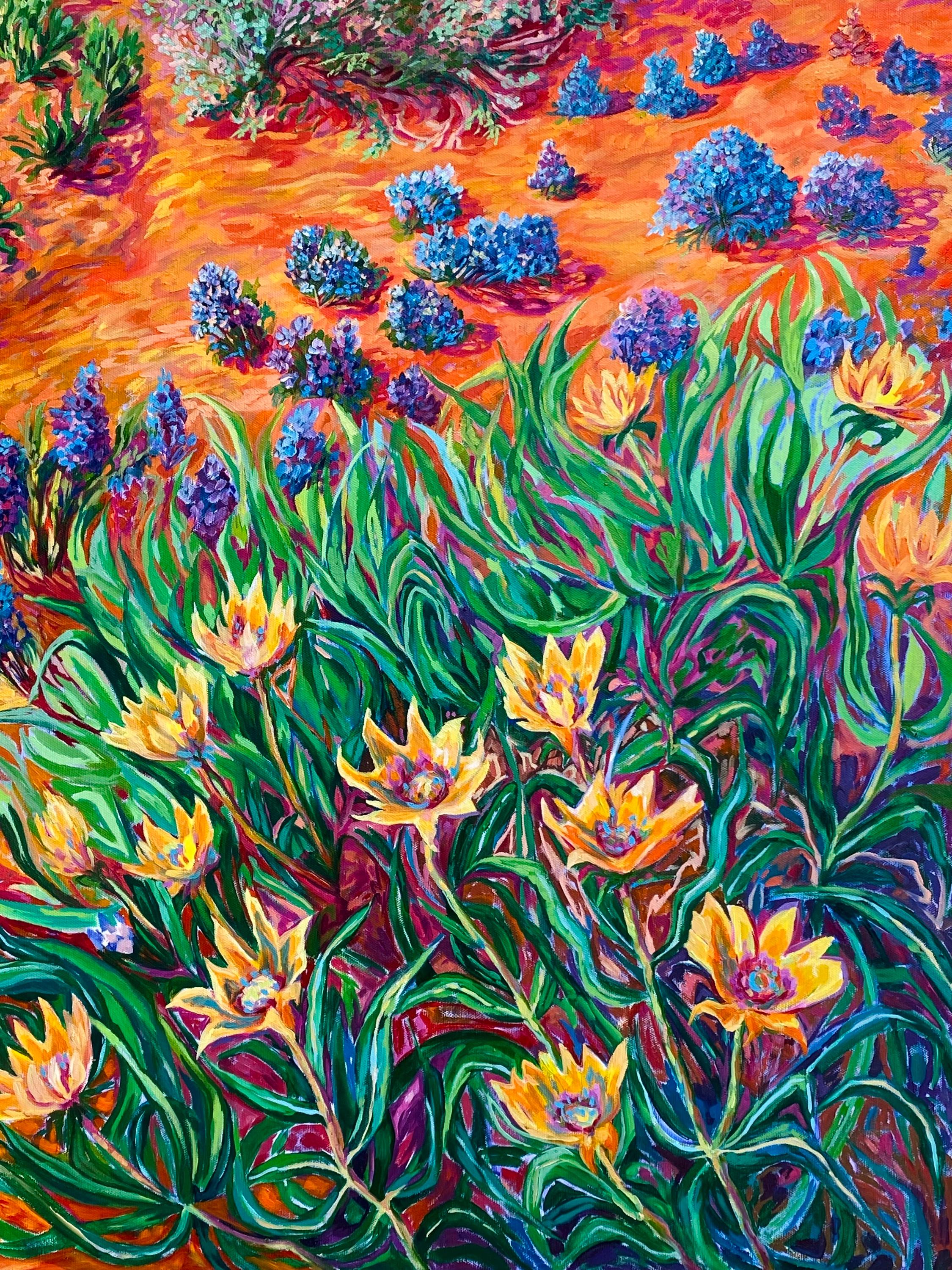 Original oil painting Cosmic orange desert landscape in impressionism and expressionism