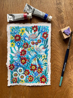 Wild winter flowers painting, Original gouache painting on rough paper