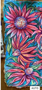 Garden flowers painting, Original gouache painting on rough paper