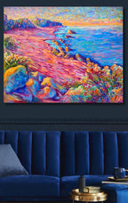 Original oil painting, calm sunrise on the shoreline, in impressionism, shoreline landscape,