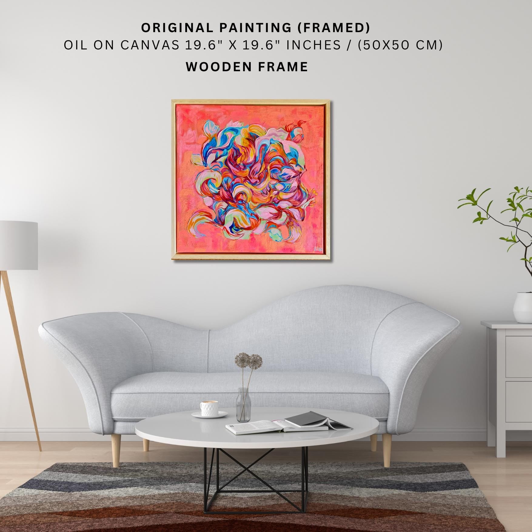 Original framed Abstract Painting, Happiness painting in Acrylic and Oil on Canvas