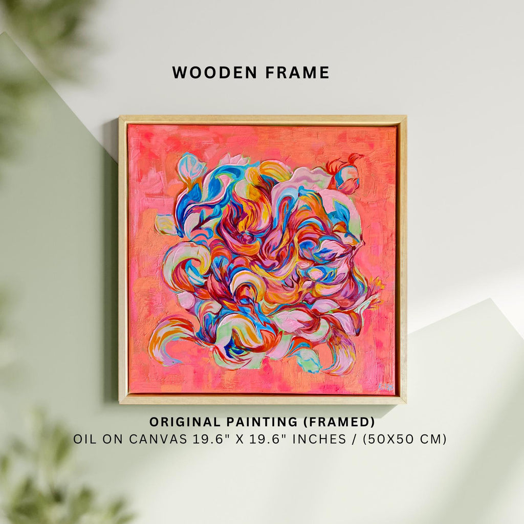 Original framed Abstract Painting, Happiness painting in Acrylic and Oil on Canvas
