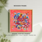 Original framed Abstract Painting, Happiness painting in Acrylic and Oil on Canvas
