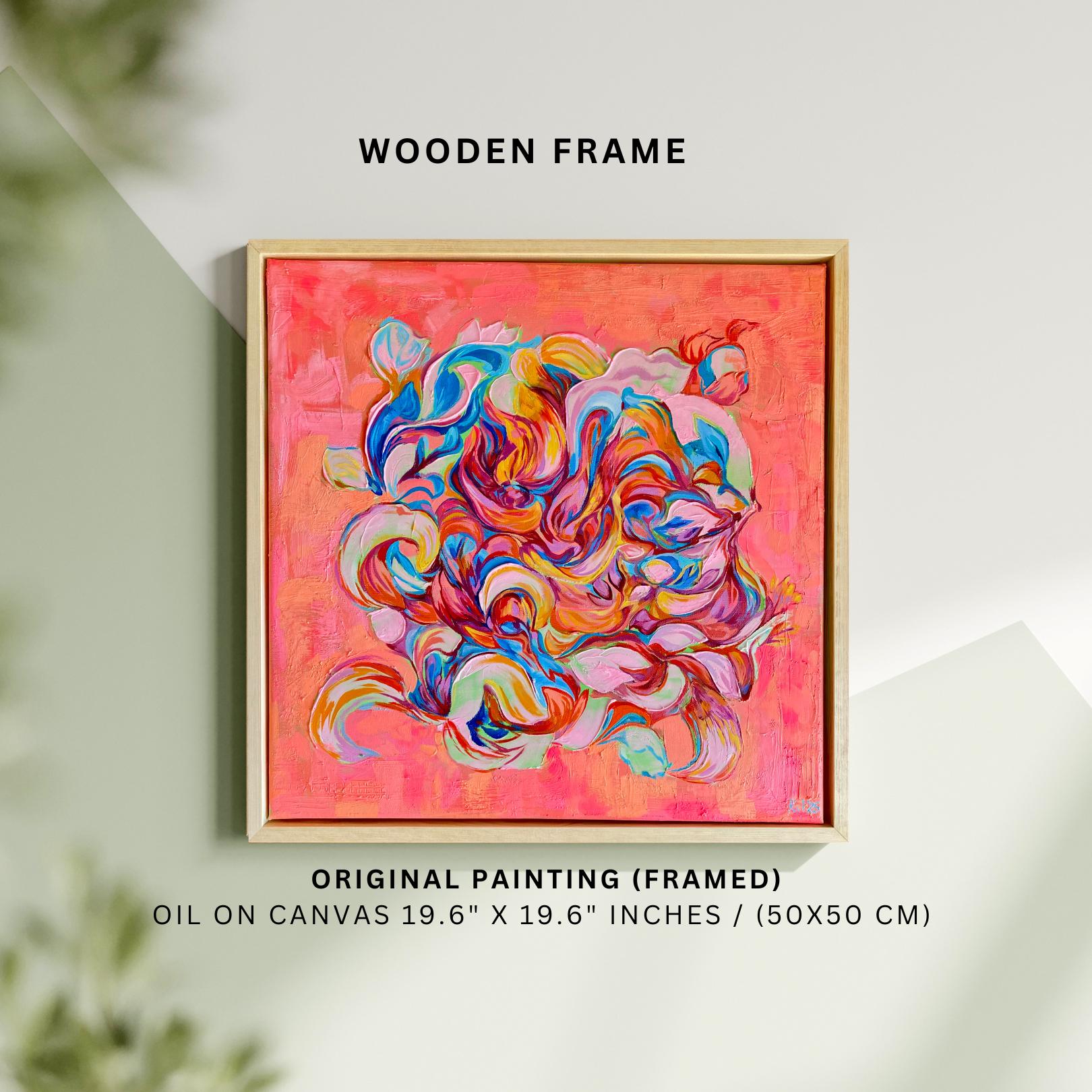 Original framed Abstract Painting, Happiness painting in Acrylic and Oil on Canvas