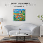 Framed Impressionist Original Oil Painting, Colorful Floral Landscape (19.6" x 19.6")