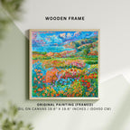 Framed Impressionist Original Oil Painting, Colorful Floral Landscape (19.6" x 19.6")
