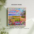 Framed Floral Landscape Oil Painting: Original Impasto Art, 50x50cm
