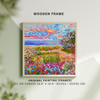 Framed Floral Landscape Oil Painting: Original Impasto Art, 50x50cm