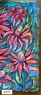 Garden flowers painting, Original gouache painting on rough paper
