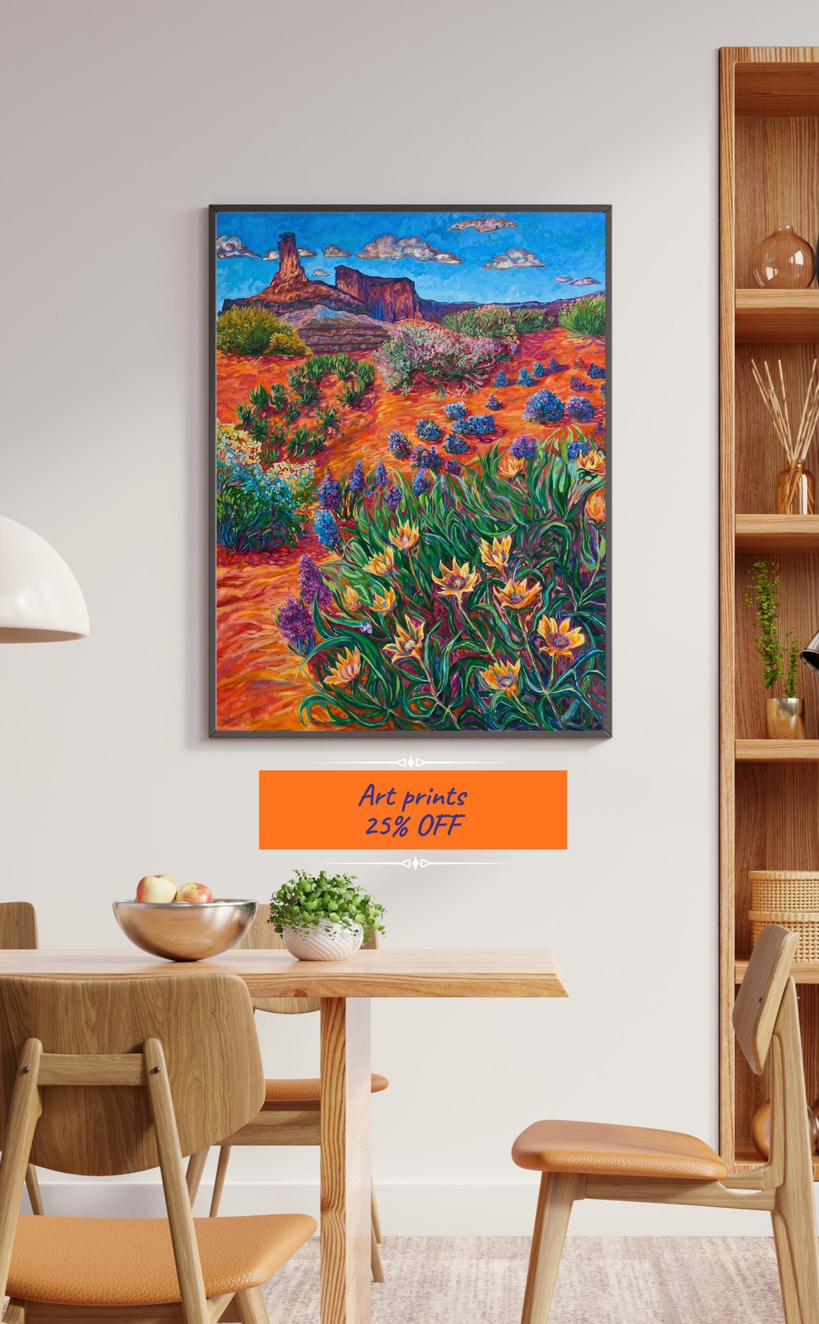 Cosmic Orange Desert Landscape Art Print: Impressionism, Expressionism