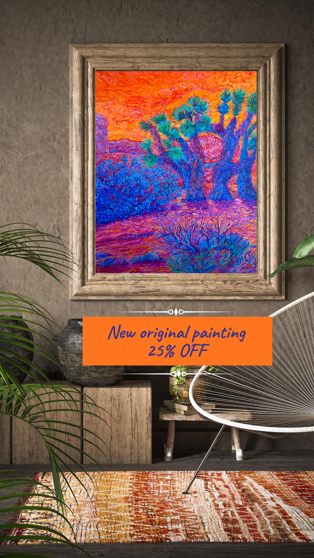 Original oil painting Vibrant Joshua trees in impressionism and expressionism