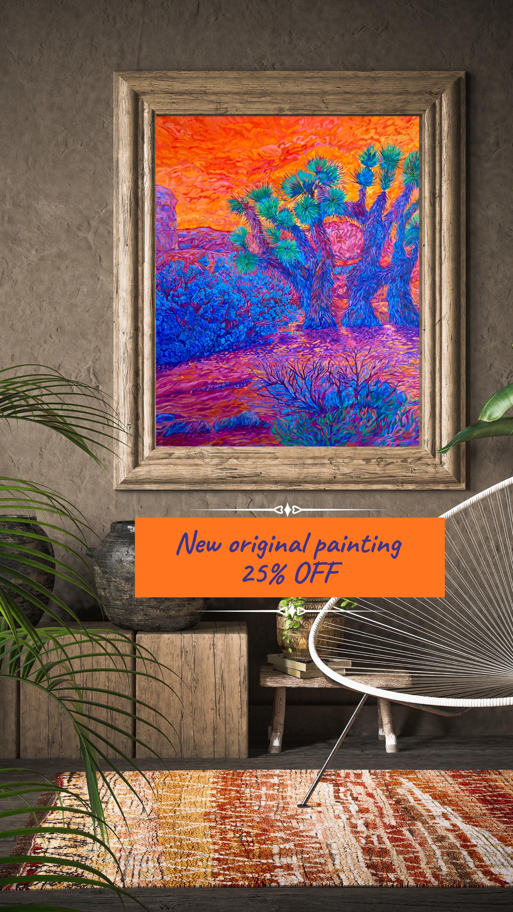 Original oil painting Vibrant Joshua trees in impressionism and expressionism