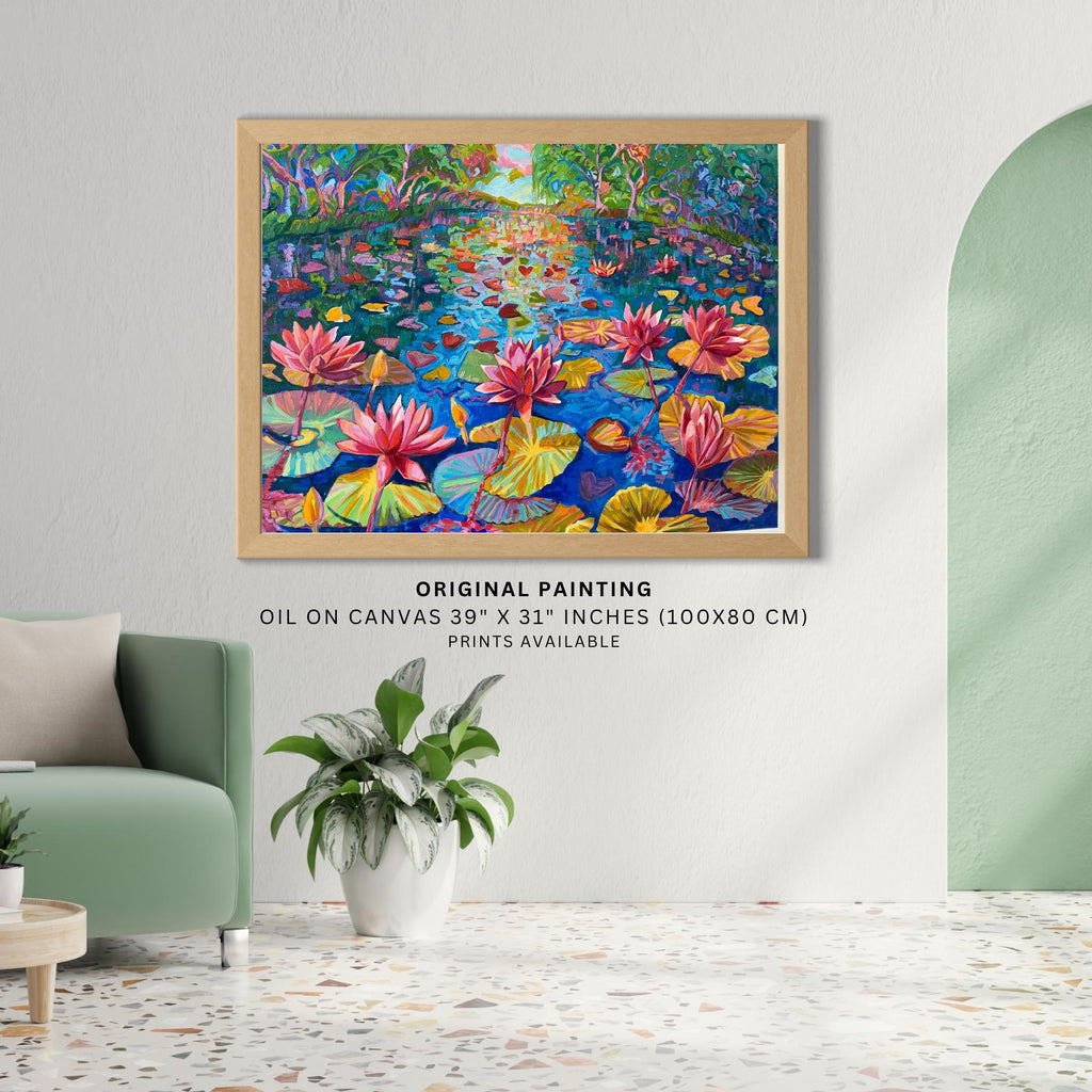 Waterlilies original oil painting, ready to hang canvas