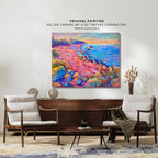 Original oil painting, calm sunrise on the shoreline, in impressionism, shoreline landscape,