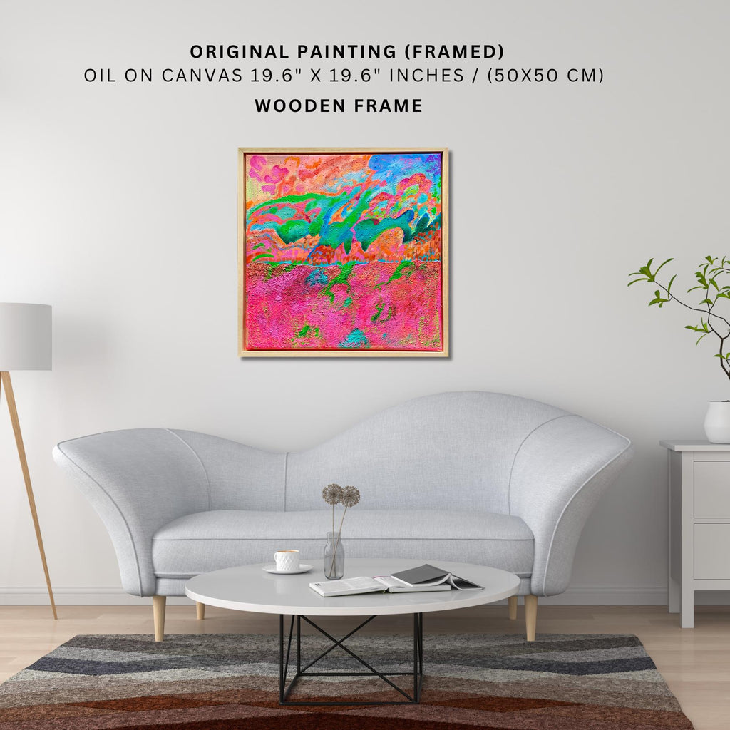 Original Framed Abstract Acrylic & Oil Painting on Canvas, Framed