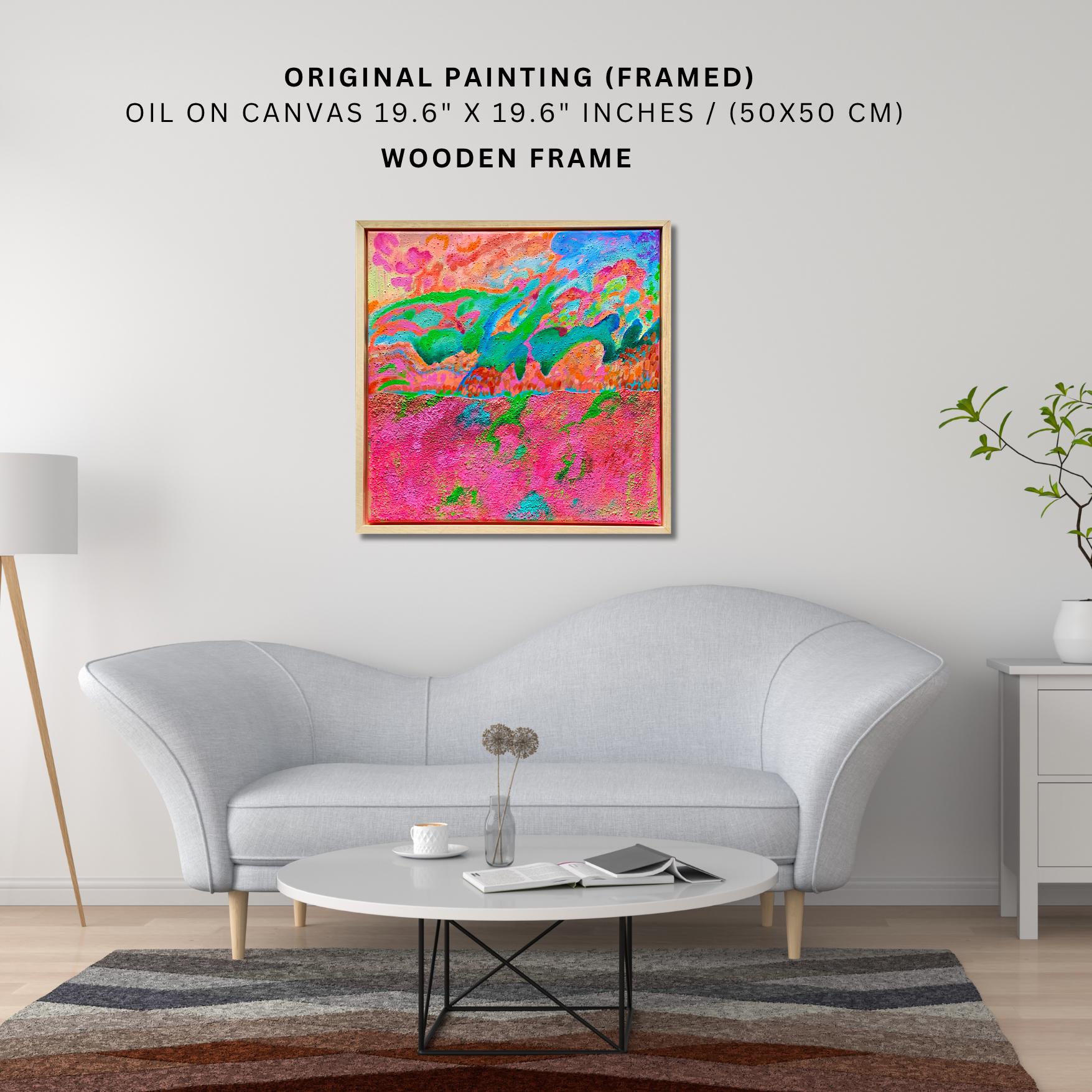 Original Framed Abstract art Painting Acrylic & Oil on Canvas, Framed
