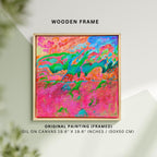 Original Framed Abstract Acrylic & Oil Painting on Canvas, Framed